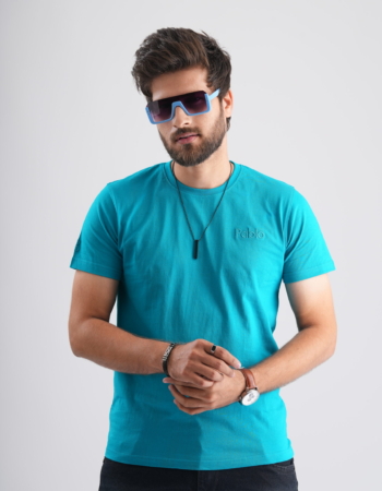 Sky Blue  Round Neck T-Shirt with Pablo Embroidery