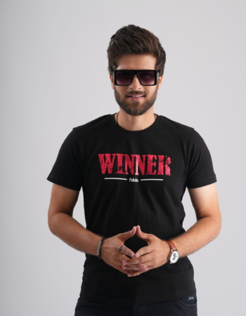 Winner Red Print Black Party-Wear T-Shirt