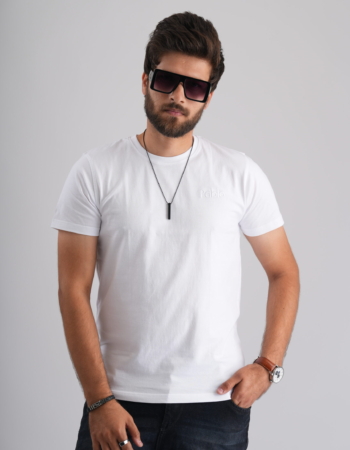 White  Round Neck T-Shirt with Pablo Embroidery