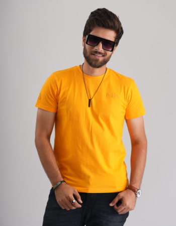 Yellow Round Neck T-Shirt with Pablo Embroidery